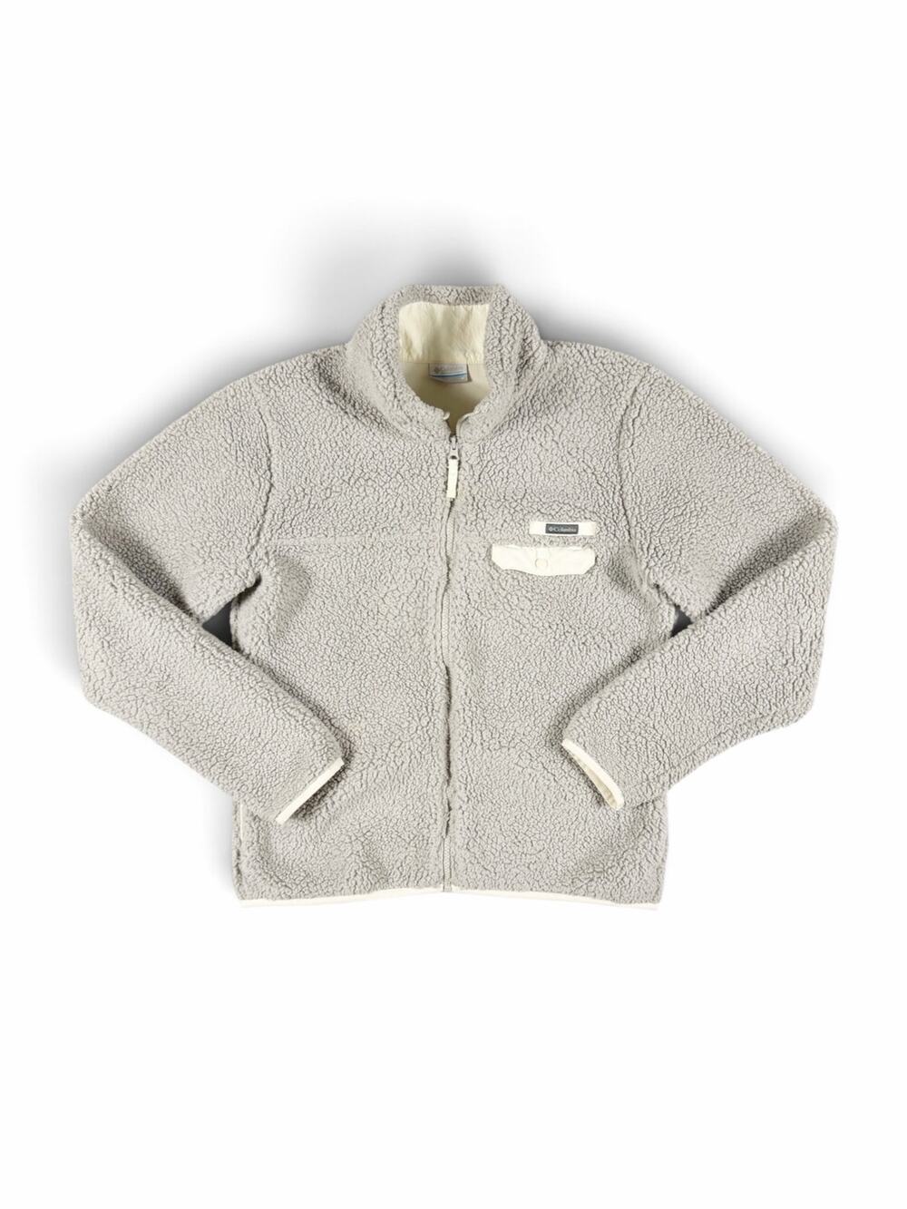 Columbia Mountainside Sherpa Fleece Full Zip Jacket Gray Cream Medium